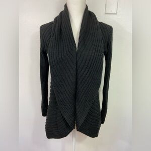 100% Baby Alpaca Ribbed Cardigan Sweater Draped Front Charcoal Grey Small Peru